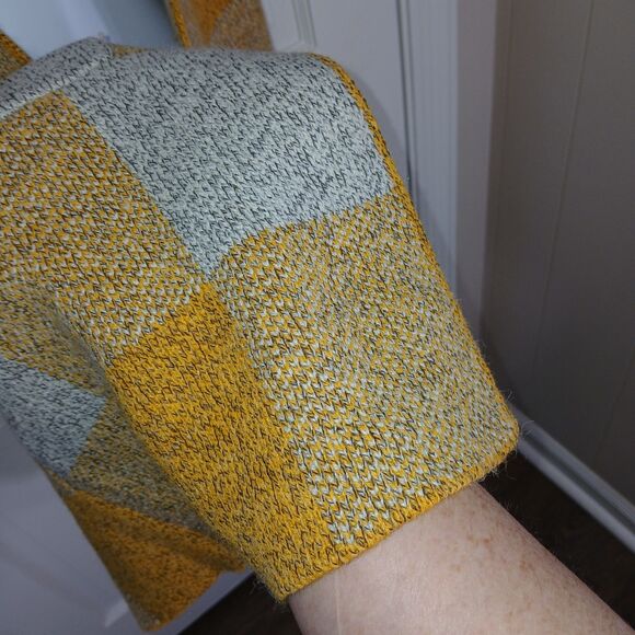 MONTEAU Los Angeles Women's S Yellow Gray Plaid Sleeveless Long Sweater Vest - Picture 9 of 16